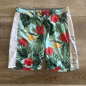 Hurley Board Shorts Men 32 Floral Hibiscus Tropical Surf Swim‎ Trunks Quick Dry